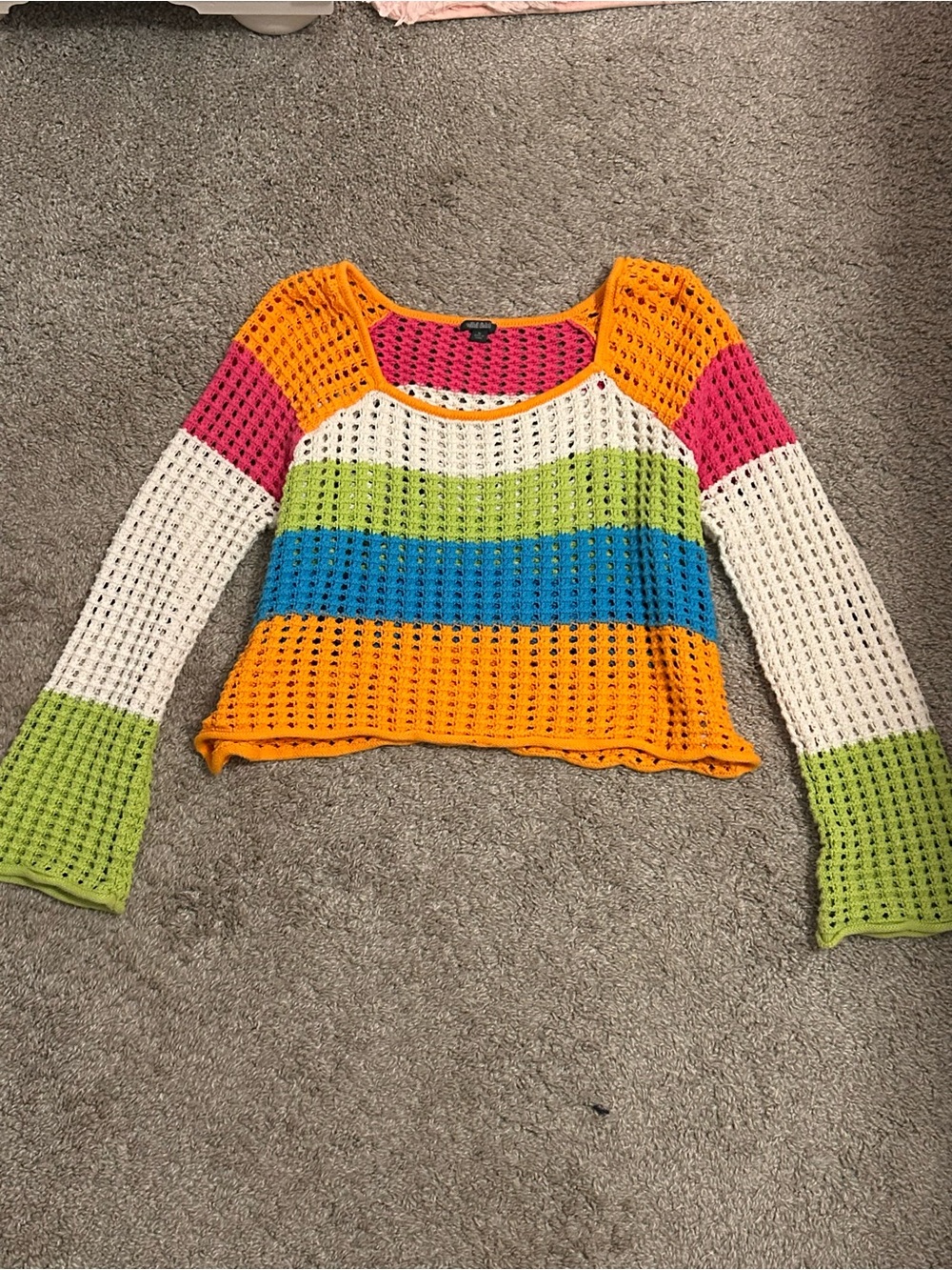 Crochet scoop neck sweater multicolor